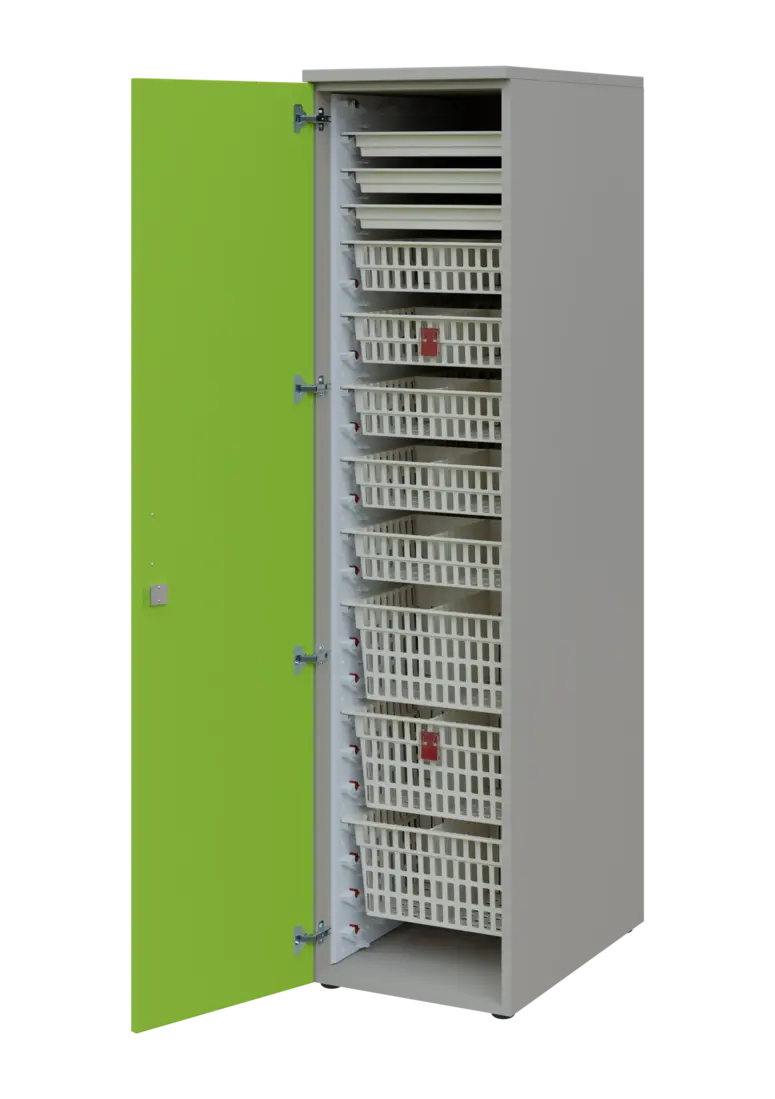 EUROMEDICA D - 46 ABS skříň léková boxová, 1-dveřová, levá, 1950x460x735, korpus šedý, dvířka jarní